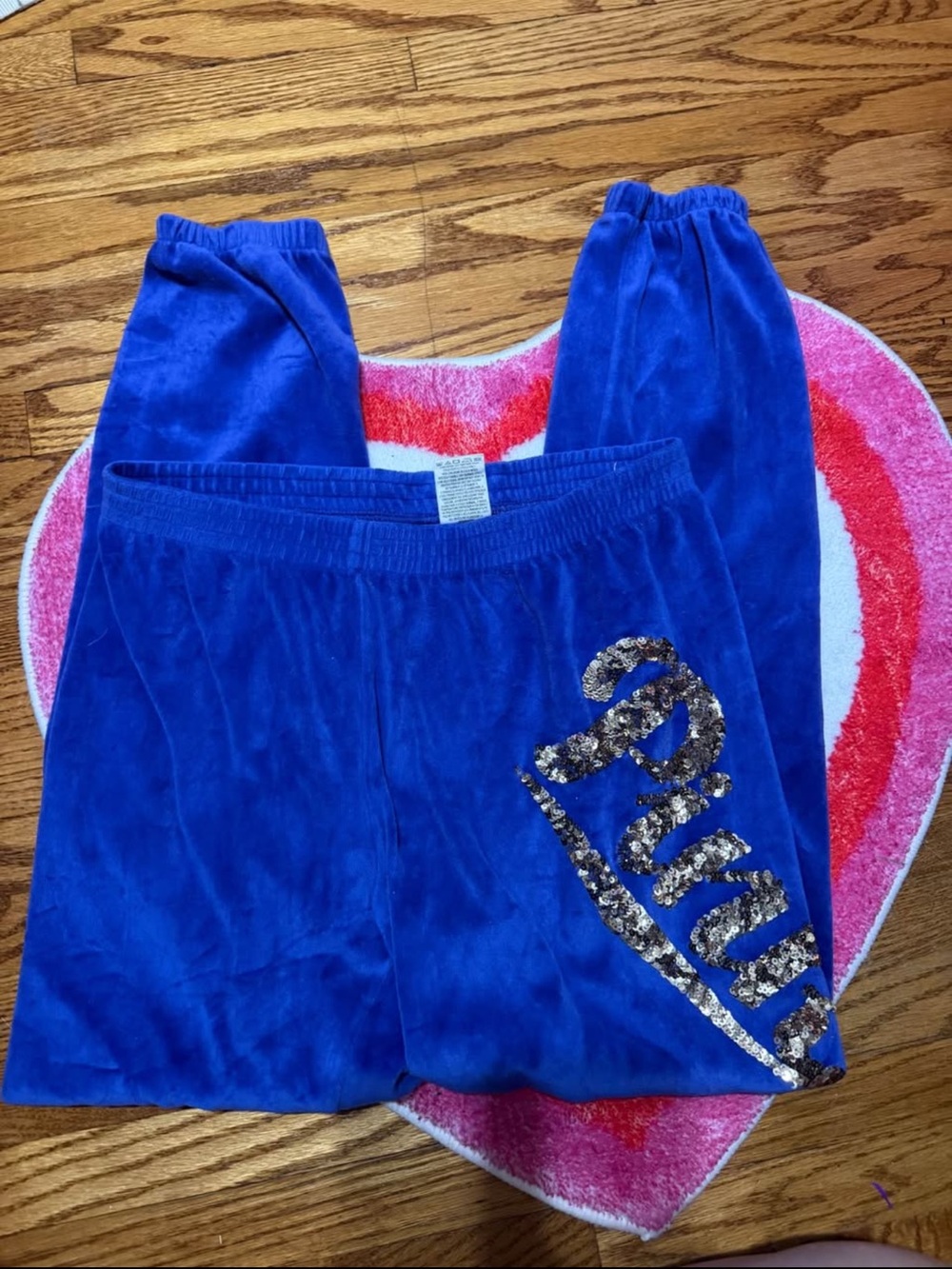 PINK Victoria's Secret Royal Blue Y2K velour  Pants with Sequin Script